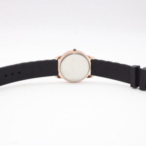 DF Watch Gold Tone Stainless Steel Classic Rhinestones Dial Black Rubber Band - Picture 6 of 6